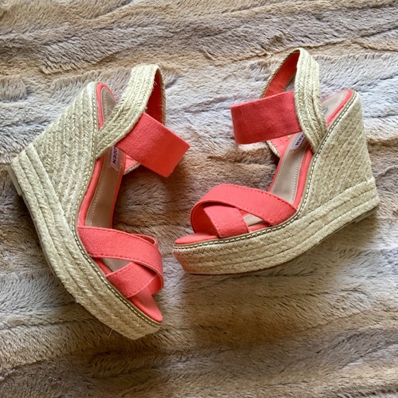 Steve Madden Shoes - Steve Madden Coral Pink Wedge Heel W/ Ankle Straps